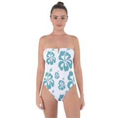 Hibiscus Flowers Green White Hawaiian Blue Tie Back One Piece Swimsuit by Mariart