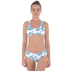 Hibiscus Flowers Green White Hawaiian Blue Criss Cross Bikini Set by Mariart