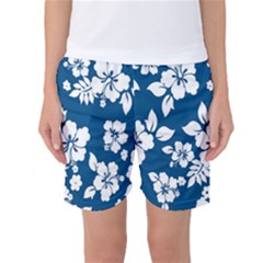 Hibiscus Flowers Seamless Blue White Hawaiian Women s Basketball Shorts by Mariart