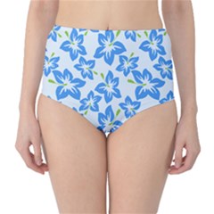 Hibiscus Flowers Seamless Blue High-waist Bikini Bottoms by Mariart