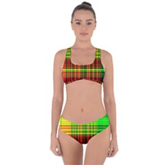 Line Light Neon Red Green Criss Cross Bikini Set by Mariart