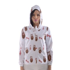 Insulated Owl Tie Bow Scattered Bird Hooded Wind Breaker (women) by Mariart