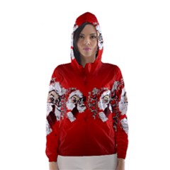 Funny Santa Claus  On Red Background Hooded Wind Breaker (women) by FantasyWorld7