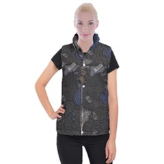 World Map Women s Button Up Puffer Vest by BangZart