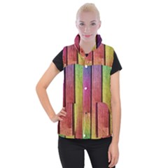 Colourful Wood Painting Women s Button Up Puffer Vest by BangZart