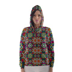 Jewel Tiles Kaleidoscope Hooded Wind Breaker (women) by WolfepawFractals