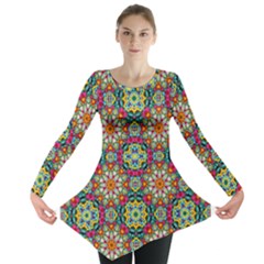 Jewel Tiles Kaleidoscope Long Sleeve Tunic  by WolfepawFractals