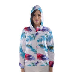 Watercolor Feather Background Hooded Wind Breaker (women) by LimeGreenFlamingo