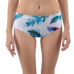 Watercolor Feather Background Reversible Mid-waist Bikini Bottoms by LimeGreenFlamingo