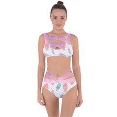 Hand Drawn Ice Creams Pattern In Pastel Colorswith Pink Watercolor Texture  Bandaged Up Bikini Set  by LimeGreenFlamingo