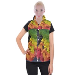 Green Yellow Red Maple Leaf Women s Button Up Puffer Vest by BangZart