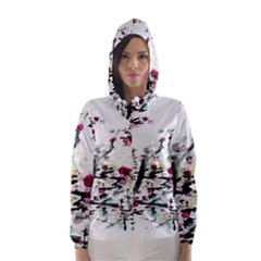 Pink Flower Ink Painting Art Hooded Wind Breaker (women) by BangZart