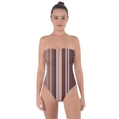 Brown Vertical Stripes Tie Back One Piece Swimsuit by BangZart