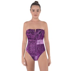 Purple Background Patchwork Flowers Tie Back One Piece Swimsuit by BangZart