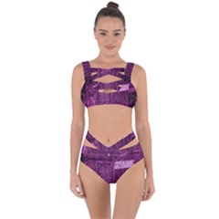 Purple Background Patchwork Flowers Bandaged Up Bikini Set  by BangZart