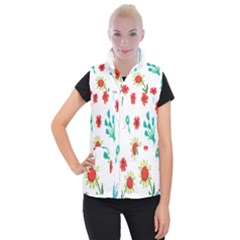 Flowers Fabric Design Women s Button Up Puffer Vest by BangZart