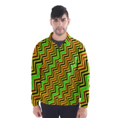 Green Red Brown Zig Zag Background Wind Breaker (men) by BangZart