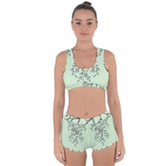 Illustration Of Butterflies And Flowers Ornament On Green Background Racerback Boyleg Bikini Set by BangZart