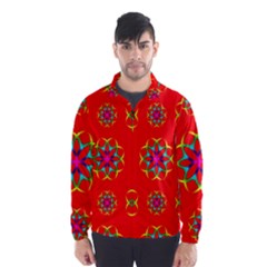 Rainbow Colors Geometric Circles Seamless Pattern On Red Background Wind Breaker (men) by BangZart