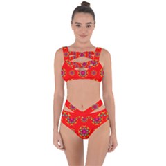 Rainbow Colors Geometric Circles Seamless Pattern On Red Background Bandaged Up Bikini Set  by BangZart