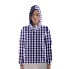 Usa Flag Blue Large Gingham Check Plaid  Hooded Wind Breaker (women) by PodArtist