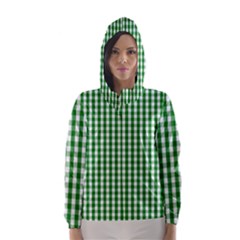 Christmas Green Velvet Large Gingham Check Plaid Pattern Hooded Wind Breaker (women) by PodArtist