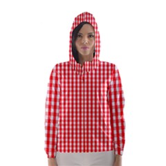 Christmas Red Velvet Large Gingham Check Plaid Pattern Hooded Wind Breaker (women) by PodArtist