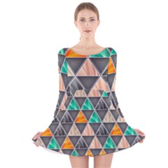 Abstract Geometric Triangle Shape Long Sleeve Velvet Skater Dress by BangZart