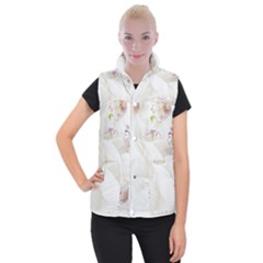 Orchids Flowers White Background Women s Button Up Puffer Vest by BangZart