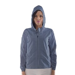 Silent Night Blue Mini Gingham Check Plaid Hooded Wind Breaker (women) by PodArtist