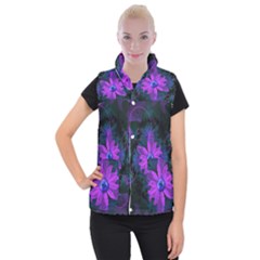 Beautiful Ultraviolet Lilac Orchid Fractal Flowers Women s Button Up Puffer Vest by jayaprime