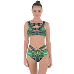 Fractal Art Green Pattern Design Bandaged Up Bikini Set 