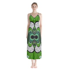 Fractal Art Green Pattern Design Button Up Chiffon Maxi Dress by BangZart