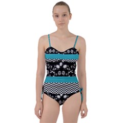 Flowers Turquoise Pattern Floral Sweetheart Tankini Set by BangZart