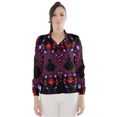 Fractal Red Violet Symmetric Spheres On Black Wind Breaker (women) by BangZart