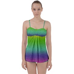 Metallic Rainbow Glitter Texture Babydoll Tankini Set by paulaoliveiradesign