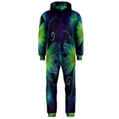 Blue And Green Fractal Flower Of A Stargazer Lily Hooded Jumpsuit (men)  by jayaprime