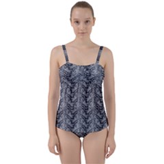 Black Floral Lace Pattern Twist Front Tankini Set by paulaoliveiradesign