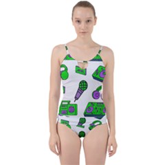 Green Music Pattern Cut Out Top Tankini Set by TheLimeGreenFlamingo