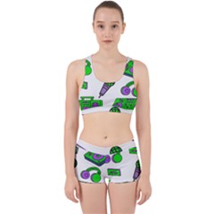 Green Music Pattern Work It Out Sports Bra Set by TheLimeGreenFlamingo