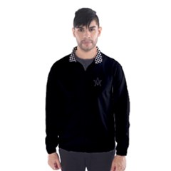 White Outlined Square & Compass With Chequered Collar On Black Wind Breaker  Wind Breaker (men) by mdnp