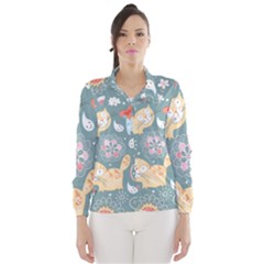 Cute Cat Background Pattern Wind Breaker (women) by BangZart