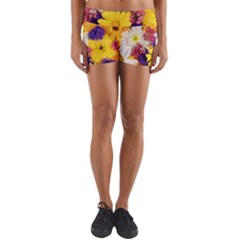 Colorful Flowers Pattern Yoga Shorts by BangZart