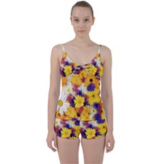 Colorful Flowers Pattern Tie Front Two Piece Tankini by BangZart