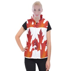 Autumn Maple Leaf Clip Art Women s Button Up Puffer Vest by BangZart