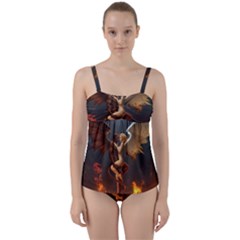 Angels Wings Curious Hell Heaven Twist Front Tankini Set by BangZart