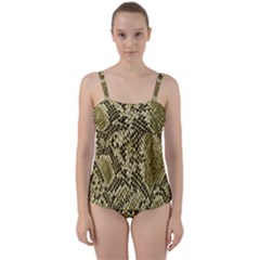 Yellow Snake Skin Pattern Twist Front Tankini Set by BangZart