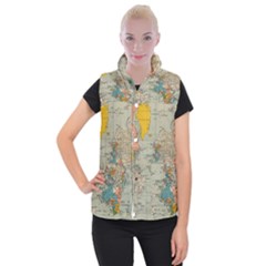 Vintage World Map Women s Button Up Puffer Vest by BangZart
