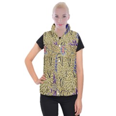 Traditional Art Batik Pattern Women s Button Up Puffer Vest by BangZart