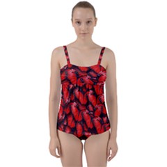 The Red Butterflies Sticking Together In The Nature Twist Front Tankini Set by BangZart